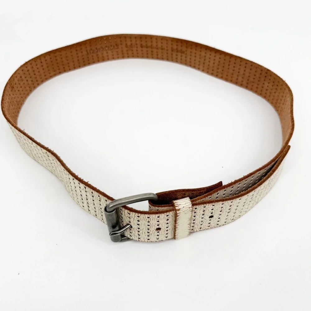 AEROPOSTALE Perforated White & Tan Leather Belt, Size Medium